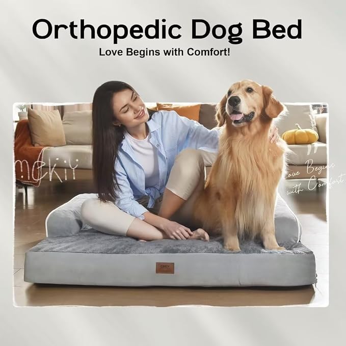 MEKIY Orthopedic Washable Dog Bed with Bolster for Large Sized Dogs | Pillow Support for Neck Relief, Egg Crate Foam, Waterproof Liner, Anti-Slip Bottom, Machine Washable Cover, 38 x 25 Inch - Image 7