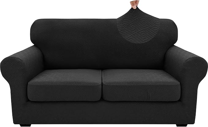 XINEAGE 2026 New 3 Pieces Couch Covers for 2 Cushion Sofa Super Stretch Loveseat Slipcover Pet Dog Universal Slip Cover Anti Slip Love Seat Furniture Protector (Black, 55"-69") - Image 9