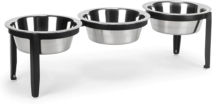 NMN Designs Vision Triple Diner - 3 Bowl Dog Feeder - Medium to Large Dogs - Multi-Dog Feeding Station - Furniture Grade Steel - UV Weather Resistant - No Noise - Indoor/Outdoor - 7" Tall by NMNDesigns