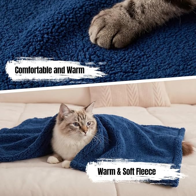 Navy Blue Dog Blanket for Pets Reversible Fluffy Pet Bed Cover Mats Waterproof Puppy Blankets Leakproof Sofa Couch Washable Cover Cat Pet Blanket for Warm-Navy Blue,M - Image 7