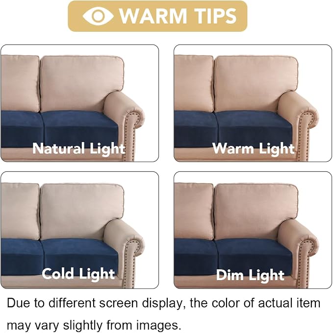 H.VERSAILTEX Velvet Stretch Couch Cushion Cover Plush Cushion Slipcover for Chair Loveseat Sofa Cushion Furniture Protector Seat Cushion Sofa Cover (2 Piece Medium Sofa Cushion Covers, Navy) - Image 6