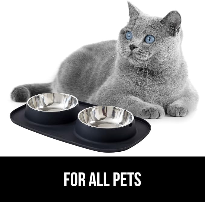GORILLA GRIP Dog Bowl Set with Slip Resistant Silicone Feeding Mat, Food Grade 304 Stainless Steel Bowls, BPA Free, High Edge Spill Containment, Dishwasher Safe, Finger Notch Removal, 2 Cup, Black - Image 8