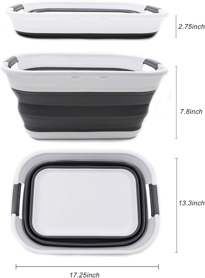 SAMMART 17.5L (4.6 Gallon) Collapsible/Foldable/Pop Up/Portable Washing Tub/Storage Basket, Water Capacity 13.5L/3.5 Gallon (2, White/Grey (Set of 2)) - Image 2