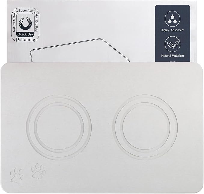 Diatomite Stone Pet Feeding Mat for Dog Cat Super Absorbent Diatomite Quick Drying Stone Dog Food Mat, Dog Mats for Food and Water with Non-Slip Station, Fast Dry Pet Mats,Grey White by PetGettingMuchHeathier