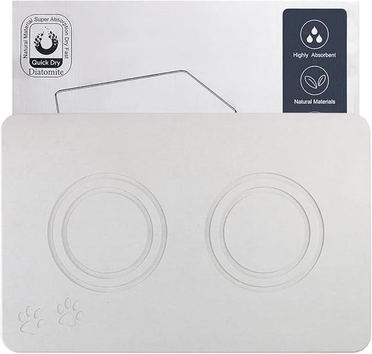 Diatomite Stone Pet Feeding Mat for Dog Cat Super Absorbent Diatomite Quick Drying Stone Dog Food Mat, Dog Mats for Food and Water with Non-Slip Station, Fast Dry Pet Mats,Grey White by PetGettingMuchHeathier