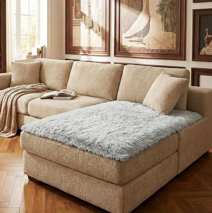 Dogs/Cats Bed Mats, Dog Pad Washable Removable Couch Cover with Anti-Slip Back, Plush Long Fur Mat, Perfect for Small, Medium and Large Dogs.(Magic Gray, 40"x50") by SNUGGLESINTO