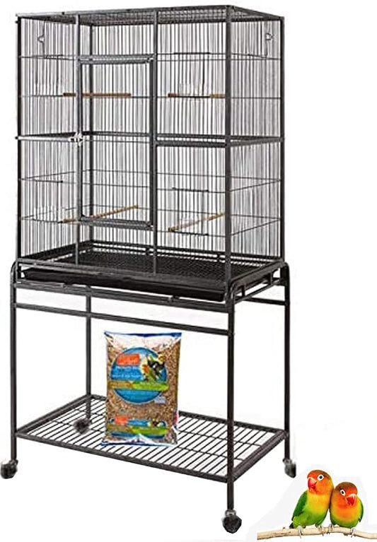 Extra Large 32" x 19" x 64"H Wrought Iron Metal Bird Flight Breeder Cage with Side Breeding Nest Doors with Removable Rolling Stand by Mcage