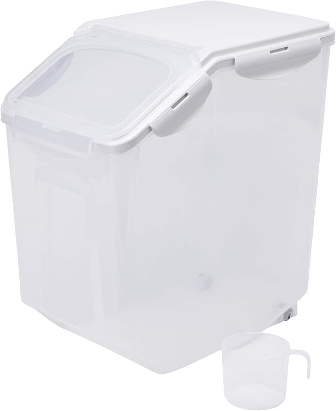 HANAMYA 15 Liter / 30 lbs Rice Storage Container with Measuring Cup, BPA free, For Rice | Grain | Pet Food | Flour, 1 count, Clear by HANAMYA