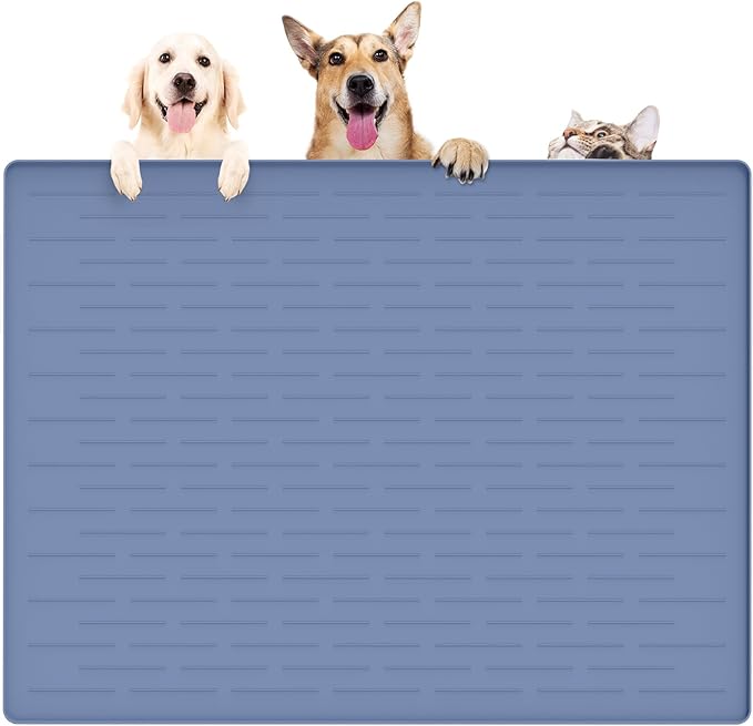 39.4"x29.5" Large Pet Food Mat, Silicone Dog Mats for Food and Water, Nonslip Pet Feeding Mats for Floors,Dog Cat Bowl Mat with Raised Edges, Lake Blue by WelcometoULTIBE