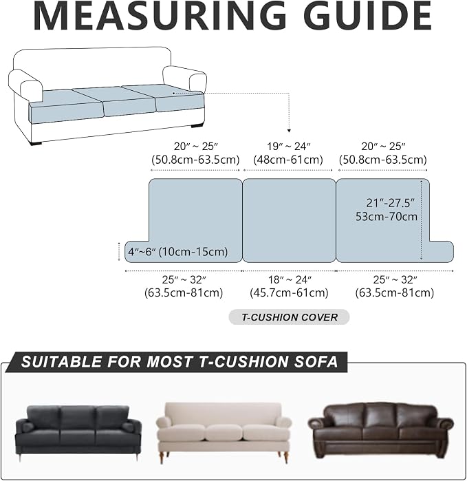 ANARACHON Leather Look Couch Cushion Covers Sofa Seat Slipcovers Sets Couches Furniture Protector for Sectional Armchair Loveseat Pets Kids Stretch Spandex Fabric (3 T-Cushion Sofa, Brown) - Image 2