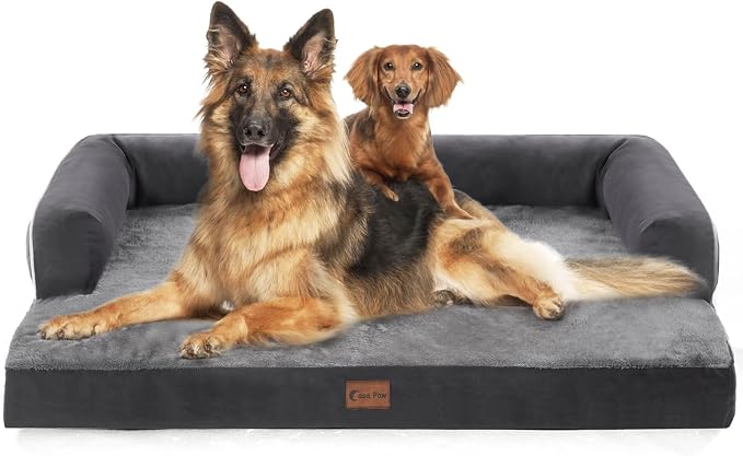 Orthopedic Dog Bed for Extra Large Dogs, Dark Grey, 53x42in | Orthopedic Foam Relieves Joint Pressure, Bolsters Supports Head And Neck, Washable Cover, Non-Slip Bottom by CasaPaw