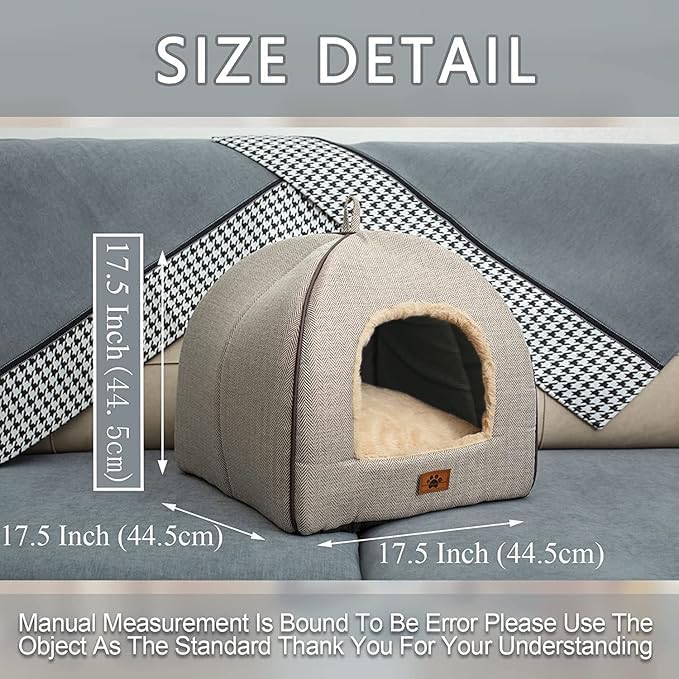 WINDRACING Cat Bed - Cat Cave House Tent with Washable Cushioned Pillow, Soft Kitten Beds, Pet Furniture (Large, Beige) - Image 3