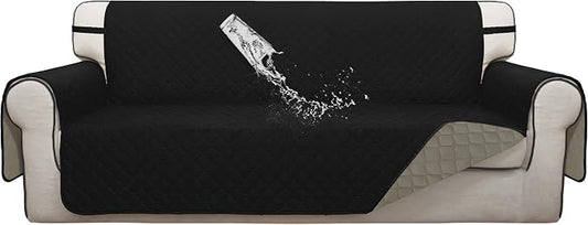ISSUNTEX Double Protection 100% Waterproof Sofa Covers for Living Room, Couch Covers for 3 Cushion Couch Sofa, Reversible Furniture Protector Sofa Cover for Dogs, Pets, Kids (Sofa, Black/Beige) by ISSUNTEX