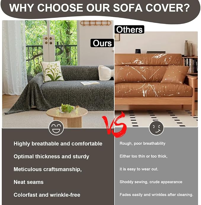 ROOMLIFE Gray Couch Cover Boho Sofa Covers for 3 Cushion Couch Washable, Furniture Protector Sofa Couch Cover for Dogs, Soft Chenille Sofa Slipcover, Couch Throw Blankets with Tassels 71 '' X 134'' - Image 5