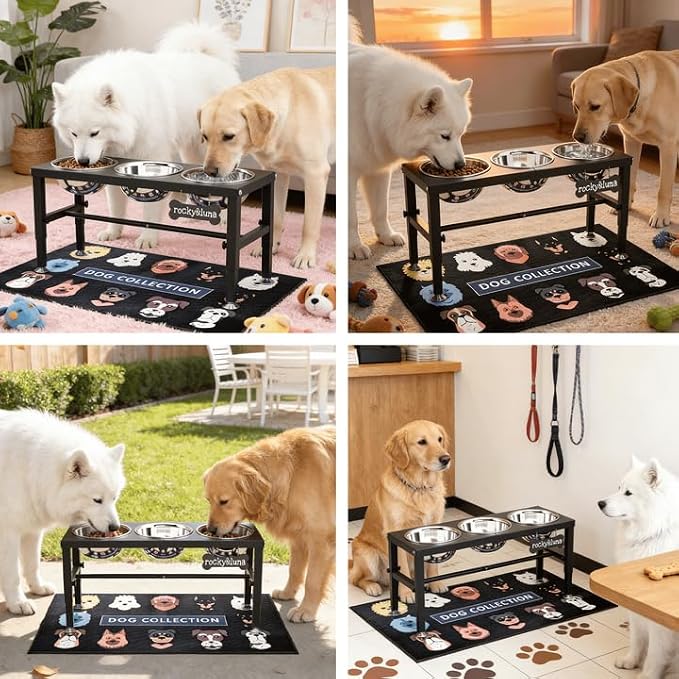3-in-1 Elevated Dog Feeder with 3 Stainless Steel Bowls, Heavy Iron Stand, Custom Name Plate, Non-Slip Mat - Easy Clean for Multiple Dogs - Image 6