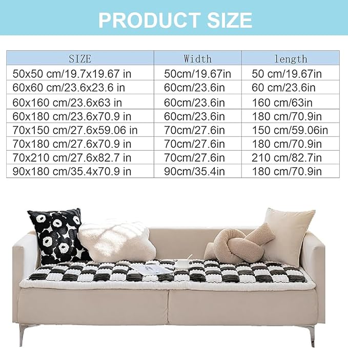 Fluffy Couch Cover for Pets - Large Cream-Coloured Fuzzy Plaid Square Pet Mat Bed Couch Cover Protector - Gray, 23.6 * 63in - Image 2