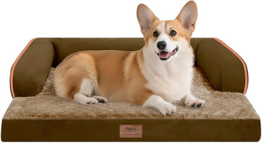 MEKIY Orthopedic Waterproof Dog Bed Pet Couch with Bolster for Medium Dogs | Pillow Support for Neck Relief, Egg Crate Foam, Waterproof Liner, Anti-Slip Bottom, Machine Washable Cover, 30 x 22 Inch by Mekiy