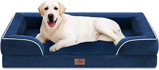 Comfort Expression Orthopedic Dog Bed for Extra Large Dogs with Bolster | Waterproof Dog Couch Bed with Washable Cover & Non-Slip Bottom, Supportive Egg Crate Foam XL Pet Bed, 45x35 Inch by ComfortExpression