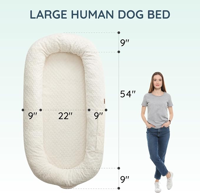 ChiXnuggle Faux Fur Washable Human Dog Bed Cover（Only Human Dog Bed） | 72*40*10,removable replace cover,soft fur,non-slip bottom,white - Image 2