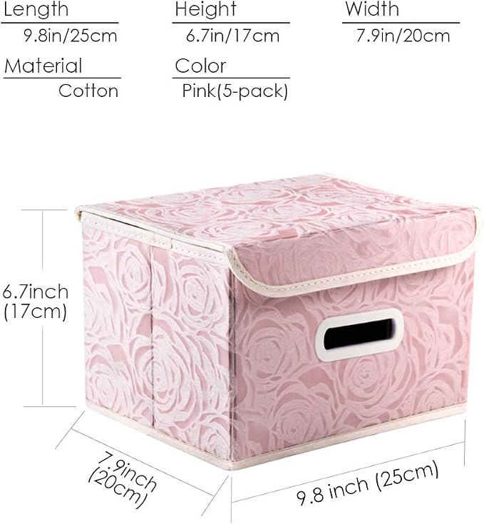 PRANDOM Foldable Storage Boxes with Lids [5-Pack] Fabric Decorative Storage Bins Cubes Organizer Containers Baskets with Cover Handles Divider for Bedroom Closet Living Room Pink 9.8x7.9x6.7 Inch - Image 5