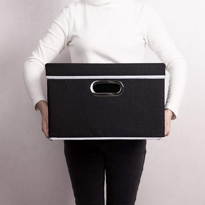 PRANDOM Foldable Storage Box with Lid [3-Pack] Fabric Collapsible Storage Bin Organizer Container Basket Cube with Cover for Home Bedroom Closet Office Nursery Black (14.9x9.8x9.8) - Image 7