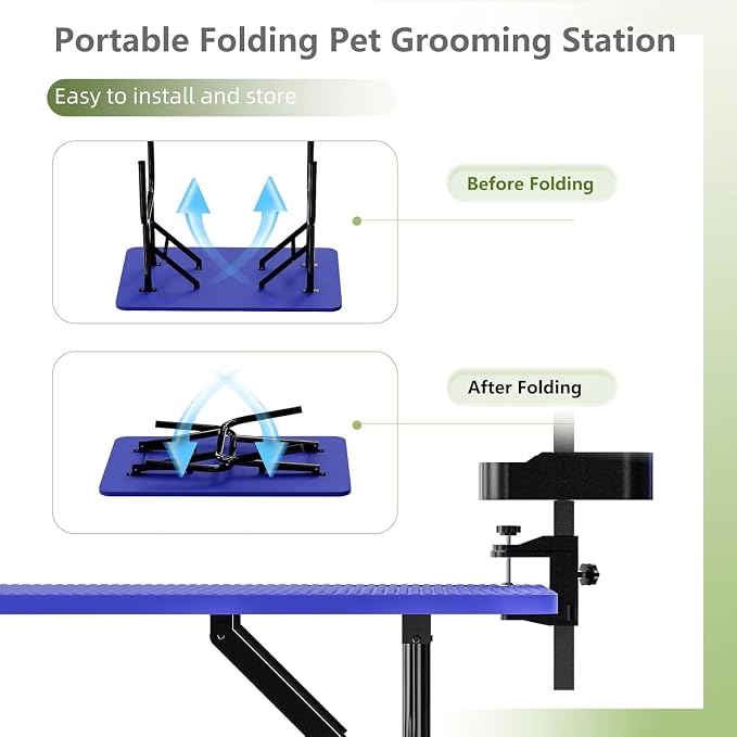 Professional Dog Pet Grooming Table Adjustable Heavy Duty Portable w/Arm & Noose & Mesh Tray (36", Blue) - Image 4