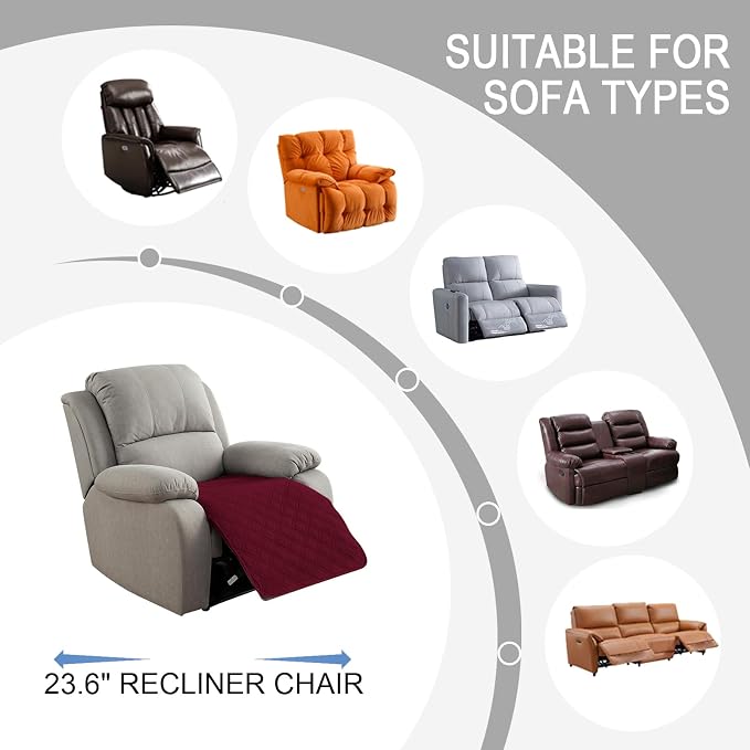 Genina Waterproof Recliner Chair Covers, Recliner Cover for Dog Pets Friendly, Washable Antislip Reclining Chair Cover Furniture Protector, Sofa Slipcover for Living Room(23.6inch/Burgundy) - Image 2