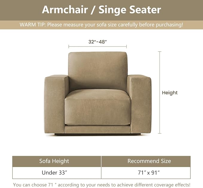 MYSKY HOME Chair Covers Armchair, Recliner Chair Cover Beige Couch Cover, Sofa Covers for Sectional Sofa L Shape Oversized Couch Covers Protector for Dogs Pets Couch Throw Slipcover Washable, 71"X91" - Image 6