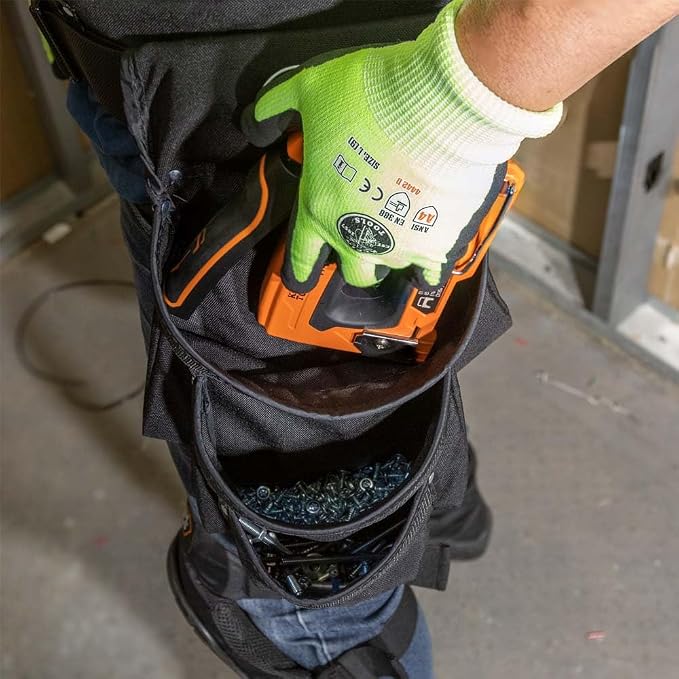 Klein Tools 5703 Tool Pouch, PowerLine Series Utility Pouch Fits Tool Belts up to 2.5-Inch, Strong Rivet Reinforced Stitching, 3-Pocket - Image 4