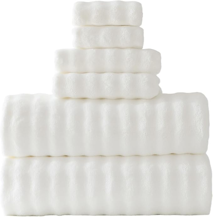 Bath Sheets Set 40x80 Inches Microfiber Extra Large BathTowels Super Soft Absorbent Quickly Dry Shower Towels for Bathroom (White,PK 6) by FITIFINE