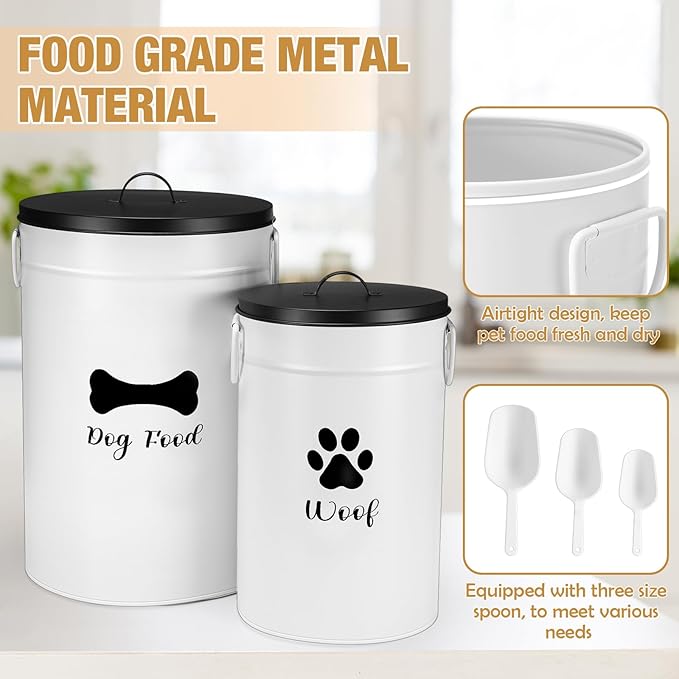 DoubleFill Extra Large 30+14 lb Metal Dog Food Storage Containers Set of 2 Airtight Dog Treat Snack Jars with Lids and Spoon Farm House Style Big Pet Cookie Storage Bin for Kitchen Counter Gift - Image 3