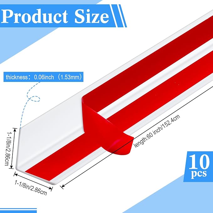 Sasylvia 10 Pcs 1-1/8 x 60 Inches Wall Corner Protector Guards with Self Adhesive, White Vinyl Corner Trim Molding Plastic for Wall Furniture Door Cabinet Table Edge, Avoid Scratching, Easy Install - Image 2