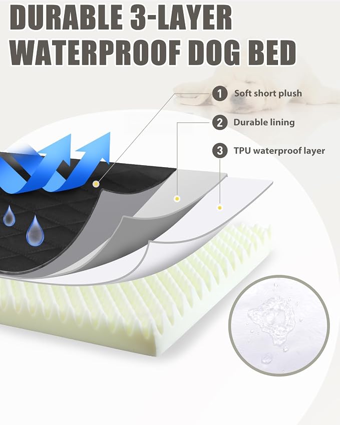 NUPIDA Orthopedic XL Dog Beds Large Sized Dog Waterproof Pet Kennel Pad with Removable Washable Cover and Non-Slip Bottom, 41x27 Inch, Black - Image 5