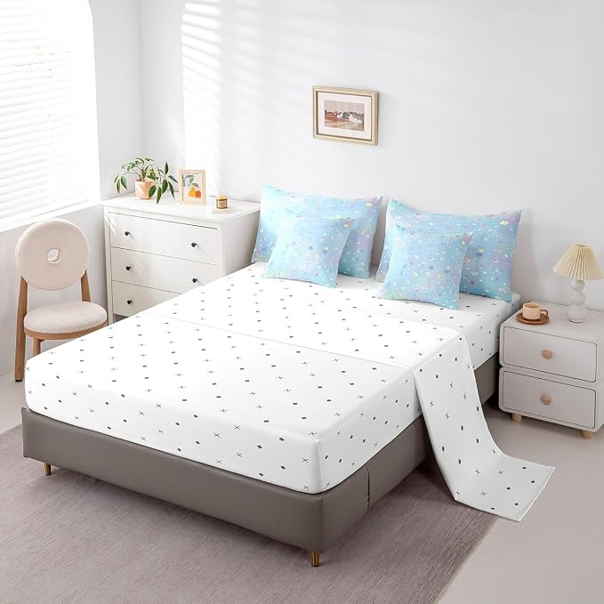 Feelyou Cute Flower 7 Piece Bedding Set King Size Cartoon Flower Bed in a Bag for Kids Girls Teens Toddler Rainbow Comforter Set with Sheets Cartoon Bed Set - Image 4