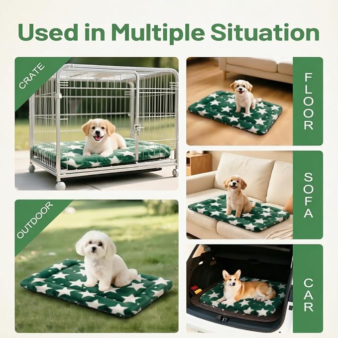 Dog Bed Mat, Reversible Crate Pad & Cute Dog Bed - Machine Washable Kennel Mat with Ultra Soft (Big&Small Stars Green, 18" L x 14" W x 1.5" Th) - Image 6