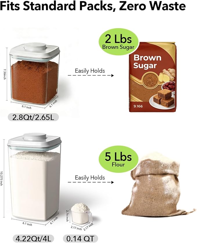 Airtight Food Containers Set with One-Touch Lid, Mixed Size Set (2.8 Qt *2+ 4.2 Qt *4) with Scoop, Stackable Jars for Complete Kitchen Organization - Image 6