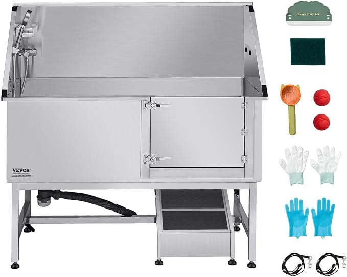 VEVOR Stainless Steel Dog Washing Station, Professional 62 inch Pet Grooming Tub w/Ramp, PE Water Filter Board, Faucet & Showerhead & Soap Holder Bathtub for Large & Medium & Small Pets (Right Door) by VEVOR