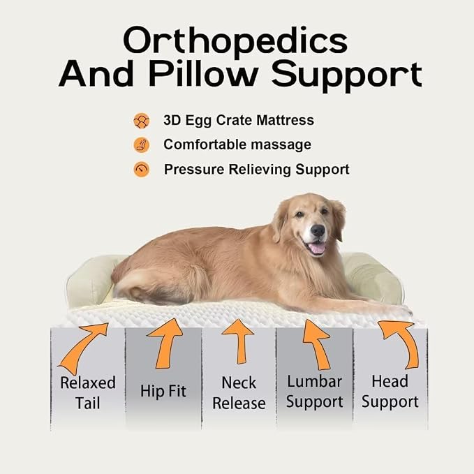 MEKIY Orthopedic Washable Dog Bed with Bolster for Large Sized Dogs | Pillow Support for Neck Relief, Egg Crate Foam, Waterproof Liner, Anti-Slip Bottom, Machine Washable Cover, 38 x 25 Inch - Image 3