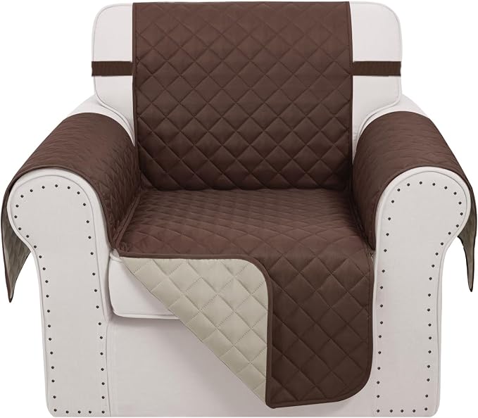 Reversible Recliner Chair Covers, 23" Chair, Chocolate/Beige | Chair Covers for Living Room with Elastic Straps, Water Repellent, Chair Protectors Covers for Dogs by LuxshareHome
