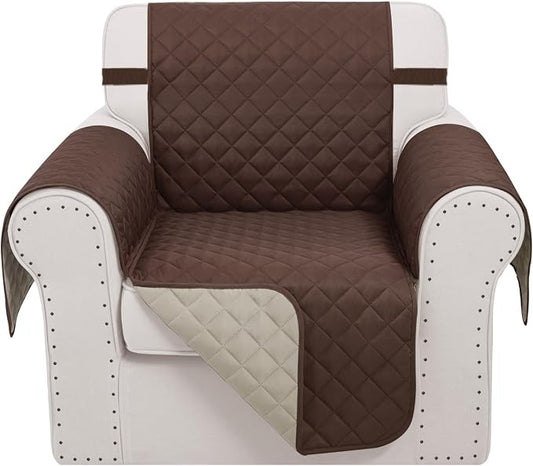 Reversible Recliner Chair Covers, 23" Chair, Chocolate/Beige | Chair Covers for Living Room with Elastic Straps, Water Repellent, Chair Protectors Covers for Dogs by LuxshareHome
