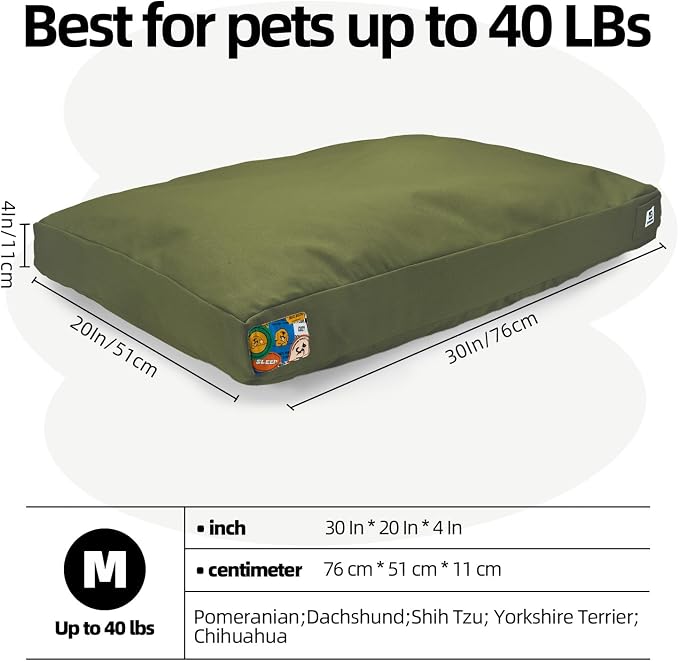 Sytopia 30 Inch Canvas Outdoor Dog Bed for Medium Dogs, Durable Dog Bed with Waterproof Machine Washable Removable Cover, Indoor Patio Pet Pad for Crate, Green - Image 6