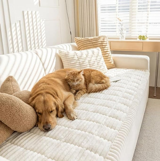 MYSKY HOME Couch Covers for 3-4 Cushion Sofa Pet Friendly, Couch Cover for Dogs, Sofa Covers for Pets Washable, Soft Non-Slip Sofa Slipcovers Furniture Protector Covers, Cream, 27.6" x 82.7" by MYSKYHOME