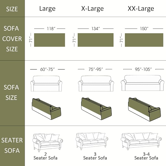 VClife Chenille Sofa Cover Bohemian Striped Pattern Couch Cover for 2 Cushion Sofa - Sage Green Black Textured Sofa Slipcover Washable Furniture Protector for Couch Decorative Couch Cushion Cover - Image 2