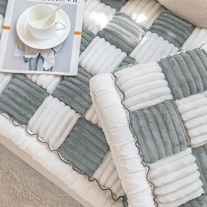 Fuzzy Chic Cotton Protective Couch Cover,Machine Washable & Non-Slip Pet Mat Bed Couch Cover,Garden Sofa Cover Cream-Coloured Plaid Pet Mat for Most Cats Dogs,Pets (gray blue, 35.4*70.9inch) - Image 6