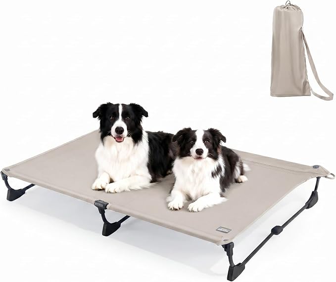 CANINE CANYON Upgraded Non-Slip Daisy Cot, XL Foldable Elevated Dog Bed, Portable Raised Outdoor Folding Dog Cot for Camping/Home, Chew Proof Waterproof Heavy Duty Up to 160 Lbs, Brown, 49"x 33" by CanineCanyon