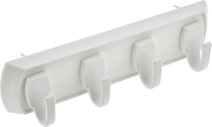 HIGH & MIGHTY 515304 Key Rail Organizer Hook Rail, Easy Tool-Free Dry Wall Installation, Holds up to 5lbs, Small, White & White by Hillman