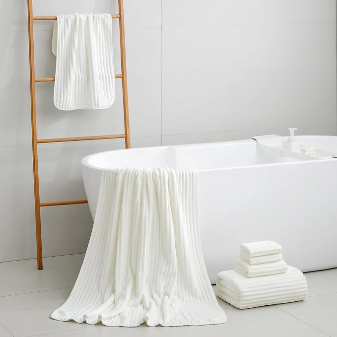 6 Piece Bath Towel Set, 30"x60" Microfiber Towels,White | Quick dry, Highly Absorbent,shower towels for bathroom gym,2 large Bath towels,2 hand towels,2 washcloths - Image 4