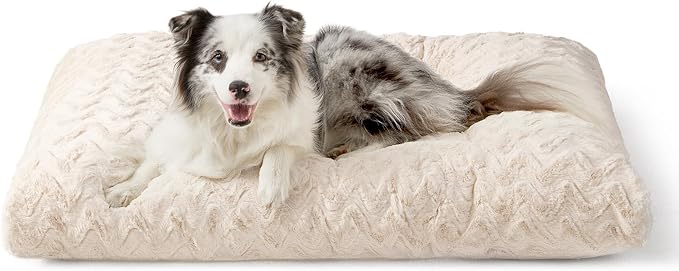 EHEYCIGA Washable Dog Bed for Crate 36x27 Inch, Anti-Slip L Plus Kennel Pad for Dogs Up to 55 lbs, Plush and Comfy Pet Sleeping Mat, Beige by EHEYCIGA