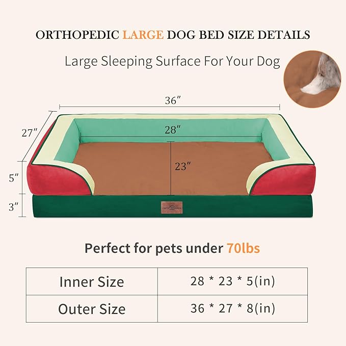Comfort Expression Orthopedic Dog Beds for Large Sized Dog with Bolster | Waterproof Dog Couch Bed with Washable Cover & Non-Slip Bottom, Supportive Egg Crate Foam Large Pet Bed, 36x27 Inch - Image 7