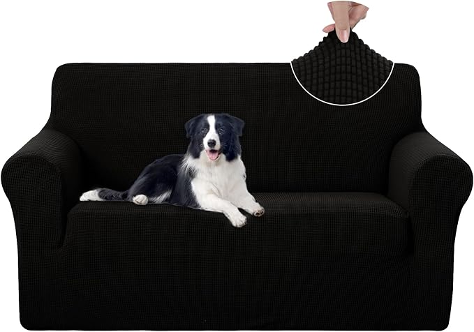 U-NICE HOME Loveseat Cover Stretch Couch Cover Sofa Slipcover, Black | 2 Cushion Sofa, 1-Piece Sofa cover, Washable, Pet friendly, Furniture protector, Polyester Spandex Jacquard fabric by U-NICEHOME